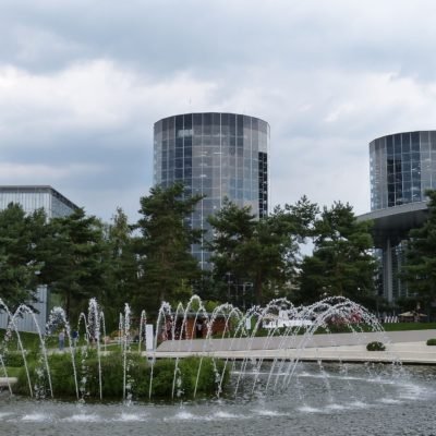 Fountains and car skyscrapers in Pforzheim
