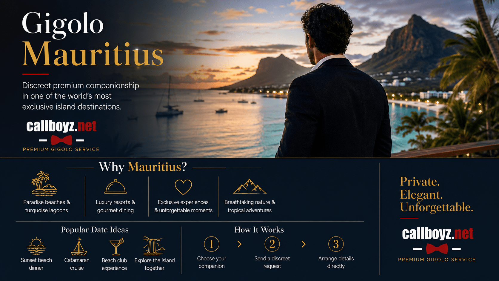Gigolo Mauritius by callboyz.net with luxury island scenery, date ideas and discreet premium companionship information.