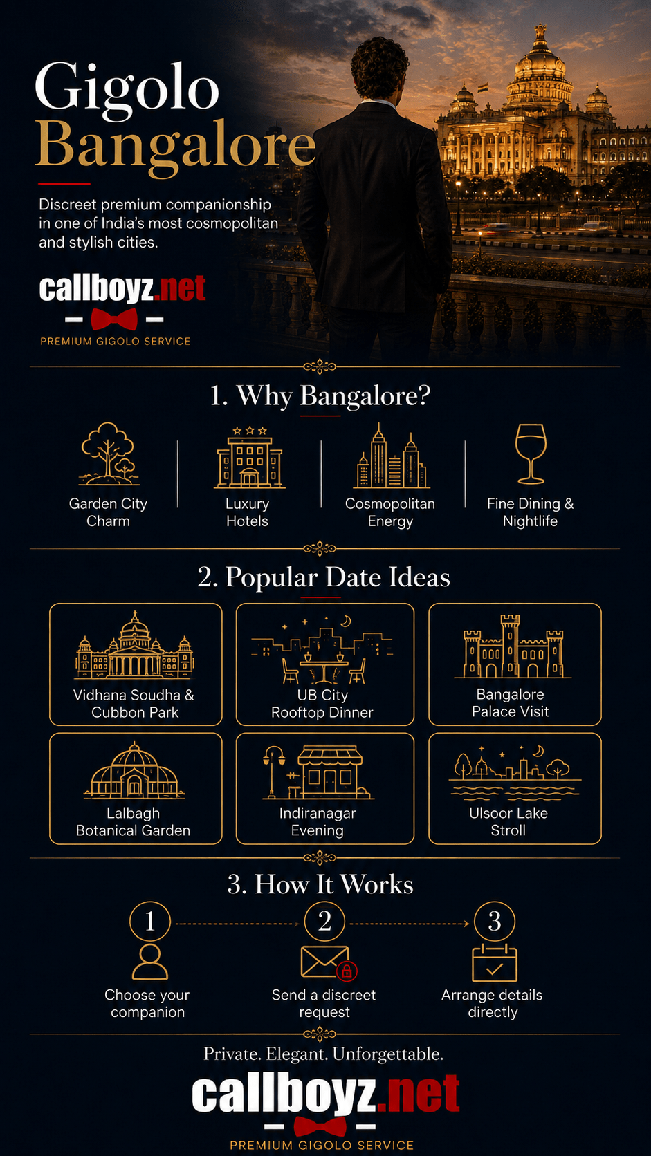 Gigolo Bangalore infographic with date ideas, luxury hotels, nightlife and attractions