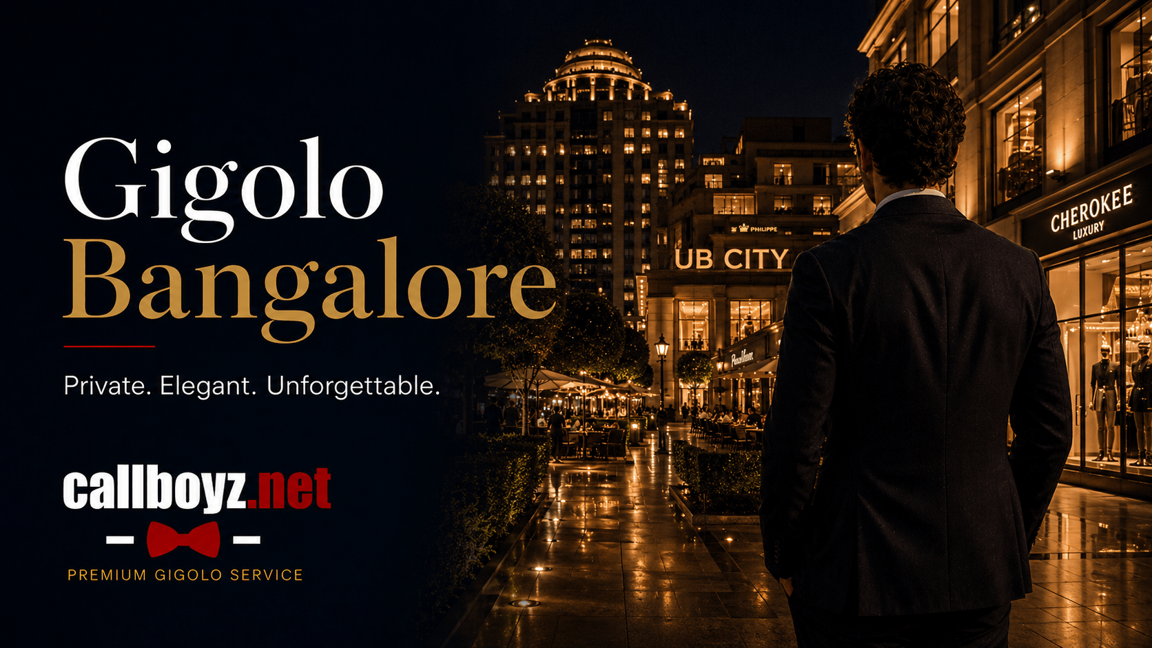 Elegant male escort in Bangalore near UB City in a luxury nightlife setting