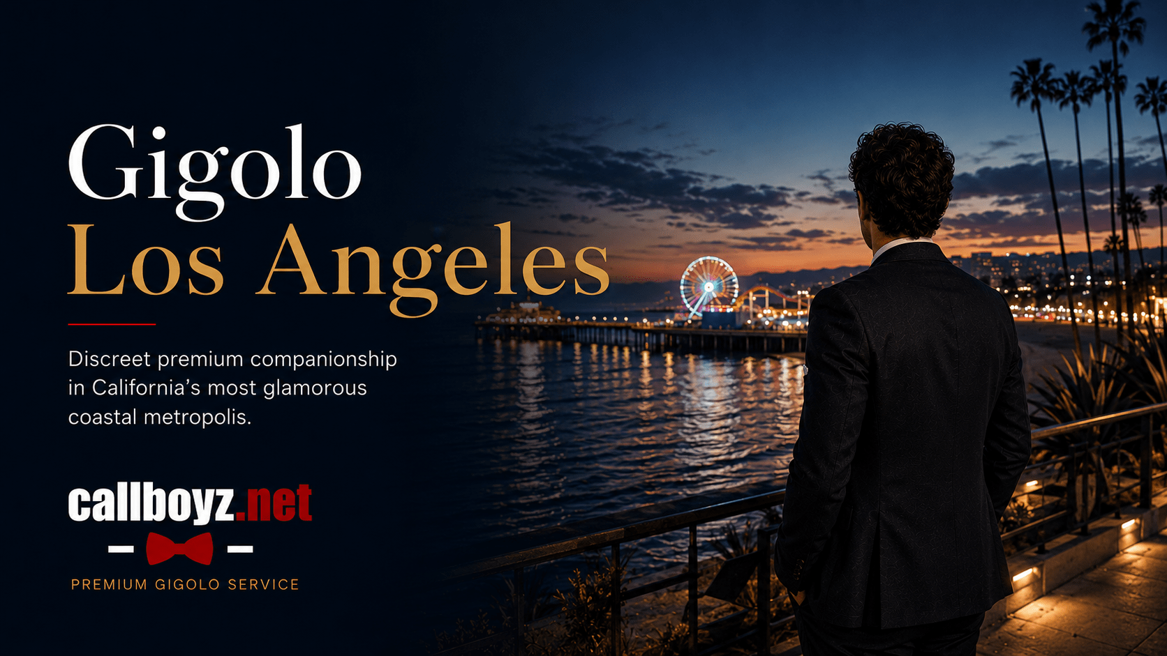 Male Escort Los Angeles overlooking Santa Monica Pier and the Pacific Ocean at dusk